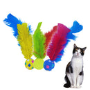 Bolinha para Gato Brinquedo Ping Pula Com Penas Coloridas
